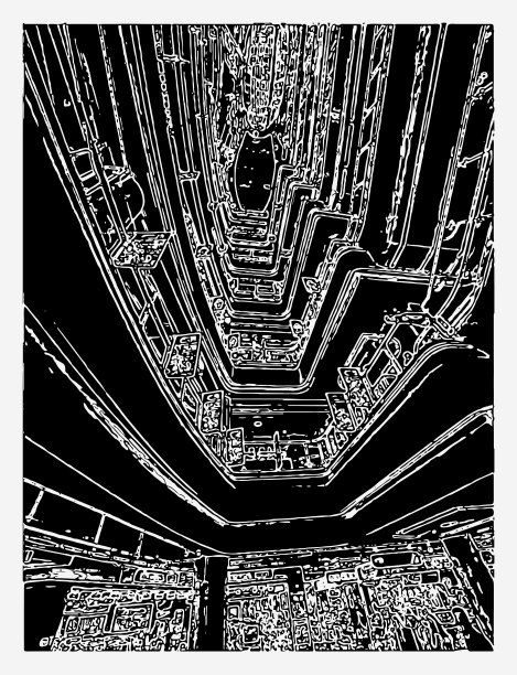 商场室内结构场景，抽象艺术木刻风格图案背景图片下载
