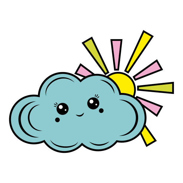 太阳背后的象征卡哇伊云在卡通风格，孤立向量图片下载