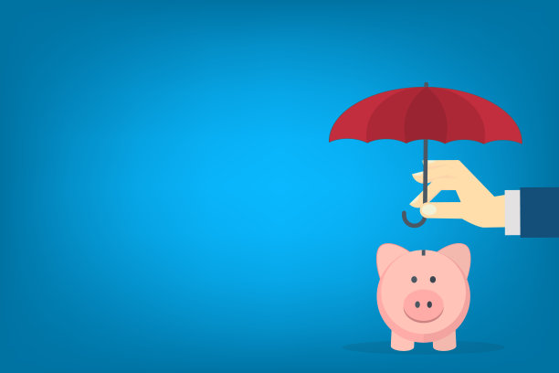 手撑小伞盖在存钱罐上图片下载