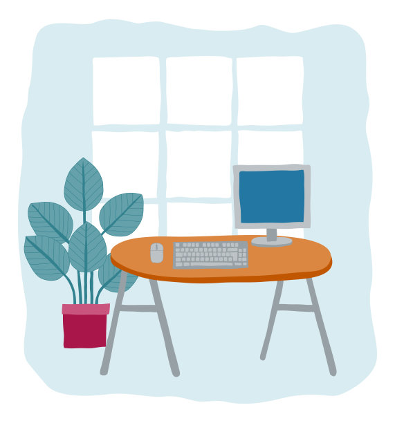 办公室电脑桌商业插图图片下载