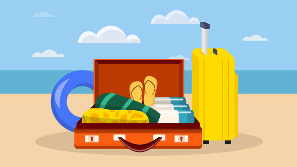 行李在海滩矢量概念图片下载