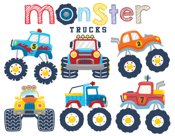 怪物卡车卡通矢量集图片下载