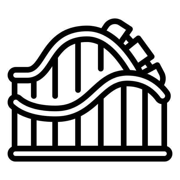 过山车路线图标，游乐园概念，白色背景的游乐设施标志，过山车图标在轮廓风格的移动概念网页设计。矢量图形。图片下载