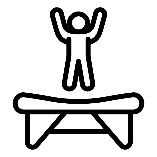 蹦床线图标，游乐园的概念，跳跃的孩子在蹦床标志在白色背景，蹦床图标在轮廓风格的移动概念网页设计。矢量图形。图片下载