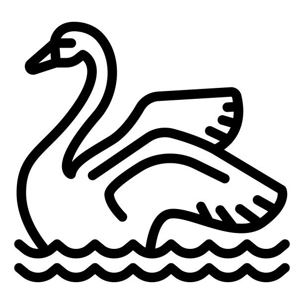 天鹅对水线图标，游乐园概念，公园优雅的水鸟标志在白色背景，天鹅图标在轮廓风格的移动概念网页设计。矢量图形。图片下载