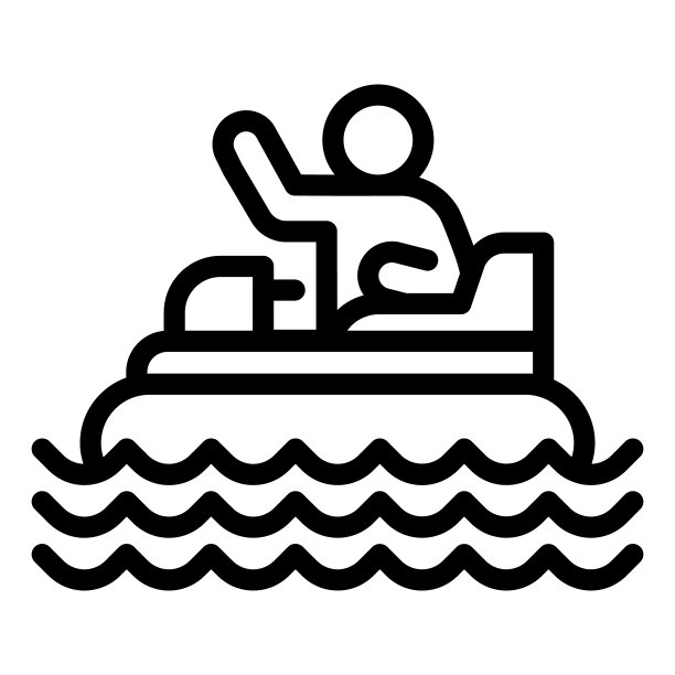 双体船与人线图标，游乐园的概念，沙滩船与踏板标志在白色背景，漂流双体船图标在移动网页设计大纲。矢量图形。图片下载