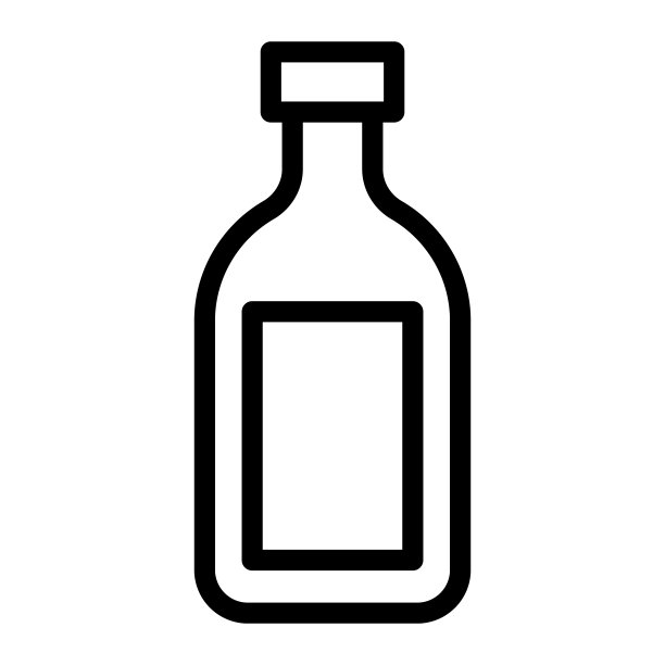 干邑线图标，酒精饮料概念，干邑白兰地酒瓶标志在白色背景，酒精玻璃瓶图标在轮廓风格的移动概念网页设计。矢量图形。图片下载