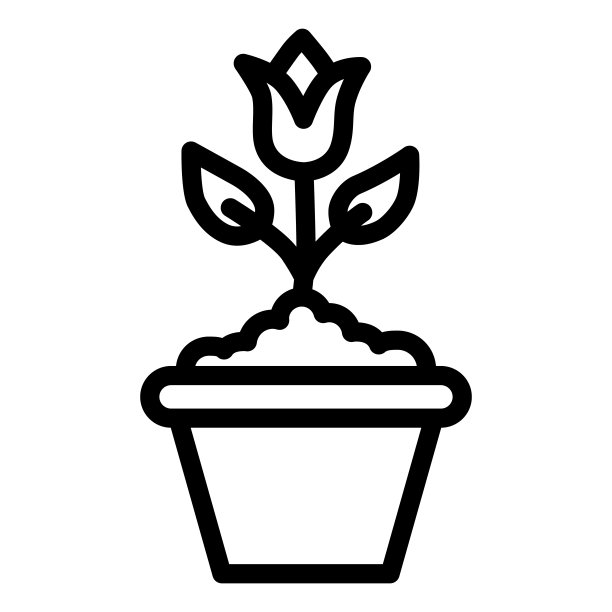 花在花盆线图标，花卉概念，植物在白色背景的花盆标志，盆栽郁金香花图标在轮廓风格的移动概念网页设计。矢量图形。图片下载