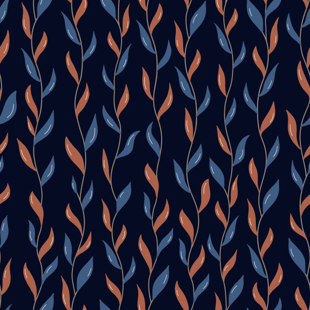 垂直的树叶和树枝的边界，手绘无缝图案。现代有机装饰。抽象植物图案。高质量照片图片下载