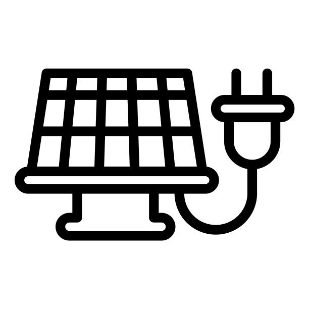 太阳能电池板和插头线图标，智能家居符号，替代绿色能源矢量标志在白色背景，太阳能电池与插座的轮廓为移动。矢量图形。图片下载