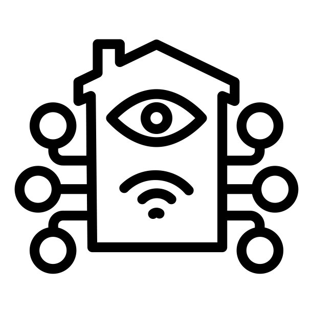 人工智能屋和网络线路图标，智能家居符号，远程控制和机器人技术屋背景矢量标志，建筑之眼和连接图标。图片下载