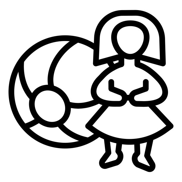 娃娃和球线图标，儿童玩具概念，沙滩球和可爱的娃娃矢量标志在白色背景上，儿童玩图标轮廓风格移动概念网页设计。矢量图形。图片下载