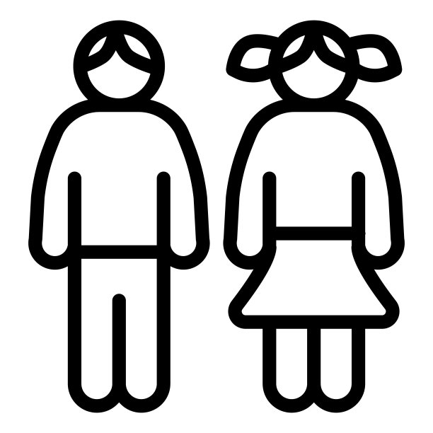 男孩和女孩线图标，童年概念，青少年签名在白色背景，年轻的男性和女性儿童夫妇图标在轮廓风格的移动概念网页设计。矢量图形。图片下载