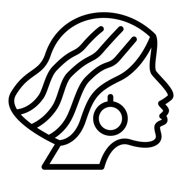 女人发型线图标，美容院的概念，女孩与波浪的头发造型标志在白色背景，女孩肖像图标在轮廓移动网页设计。矢量图形。图片下载