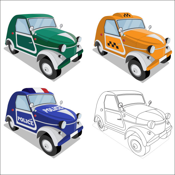 一组有趣的汽车。图片下载