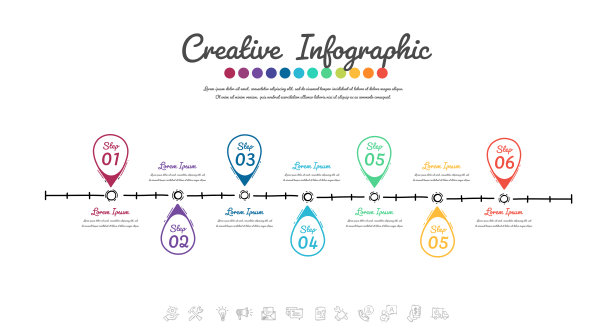时间线信息图表模板与6个选项，矢量信息图表设计和演示业务。图片下载
