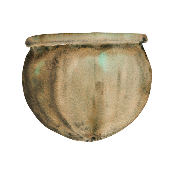 水彩手绘插图，圣帕特里克假日。小妖精锅铜锅容器。爱尔兰的传统。在白色背景上孤立的单个元素。用于邀请，打印，网站，卡片图片下载