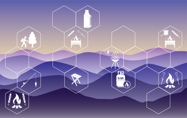带有固定旅行和露营设备的海报图片下载
