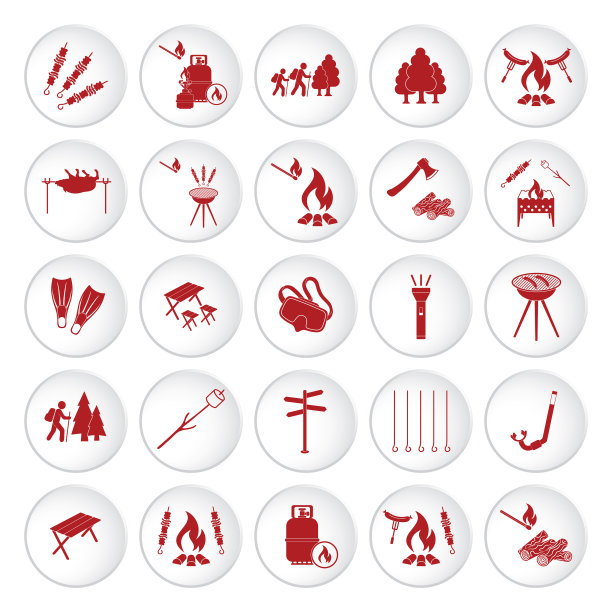 设置旅行和露营设备图标图片下载