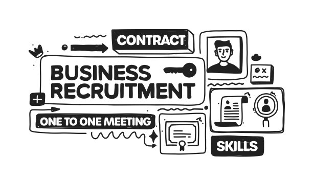 业务招聘对象和要素。矢量涂鸦插图收集。手绘图标集或横幅模板图片下载