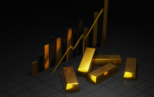 市场表现，现代3D插画渲染金条和箭头上的条形图图片下载