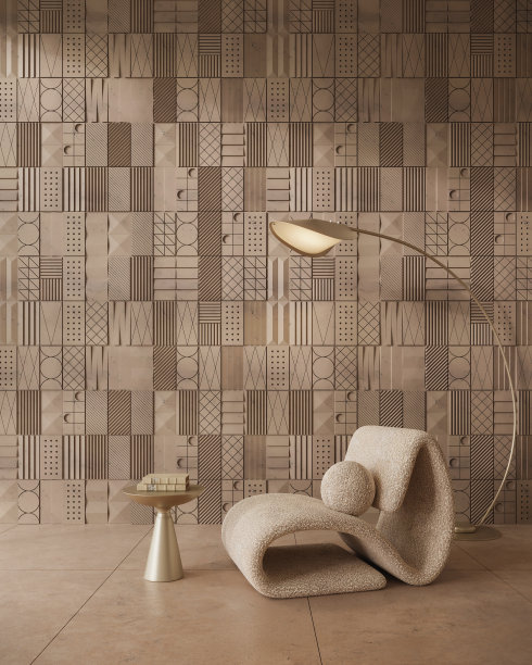 立体石瓦在精致的室内设计，三维渲染图片下载