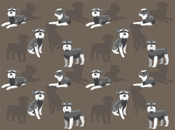 狗标准雪纳瑞灰色大衣可爱的卡通无缝壁纸背景图片下载