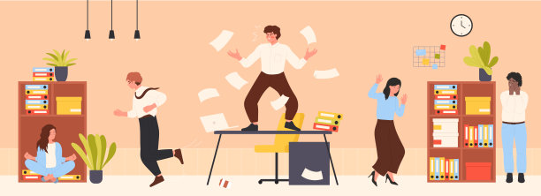 愤怒的疯狂老板大喊最后期限，对着忙碌的员工大喊大叫，惊慌失措地奔跑图片下载