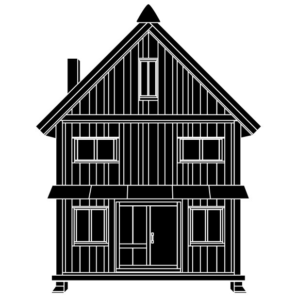 三层木屋的黑色剪影孤立在白色的背景上。剪纸艺术。图片下载