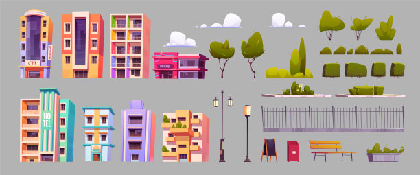 城市基础设施要素与城市建筑图片下载