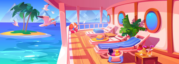 海上游轮甲板，鸟瞰岛屿图片下载