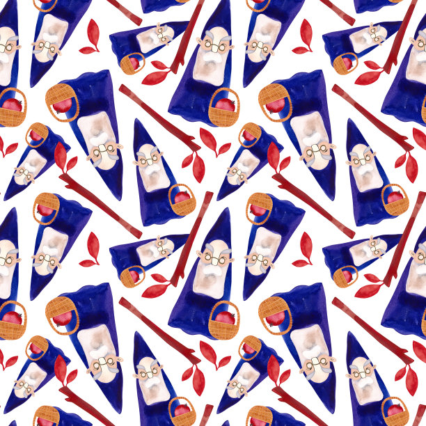 水彩无缝图案与秋天侏儒。时令包装纸。下降。用于包装、墙纸、包装纸、纺织品的栅格插图。白色背景图片下载