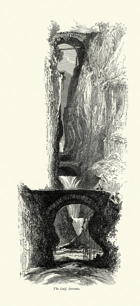 瀑布场景，海湾，索伦托，意大利，19世纪图片下载