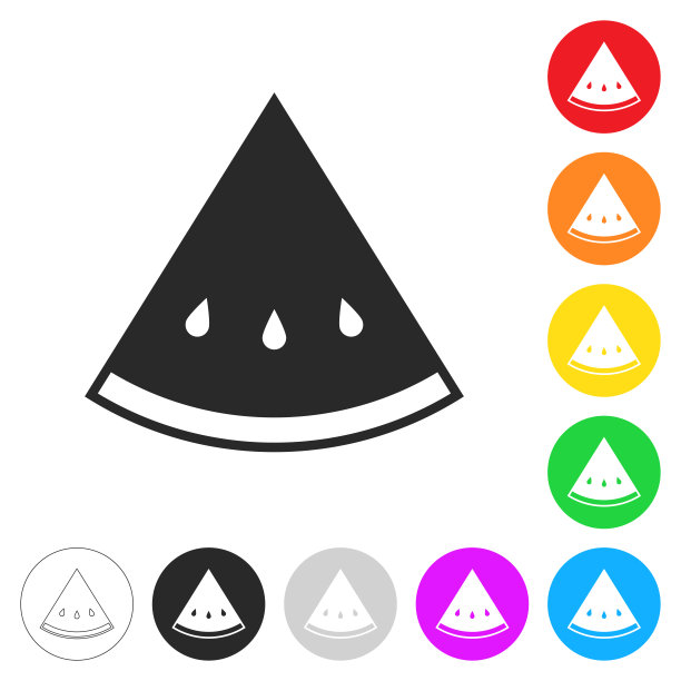 片西瓜。按钮上不同颜色的平面图标图片下载