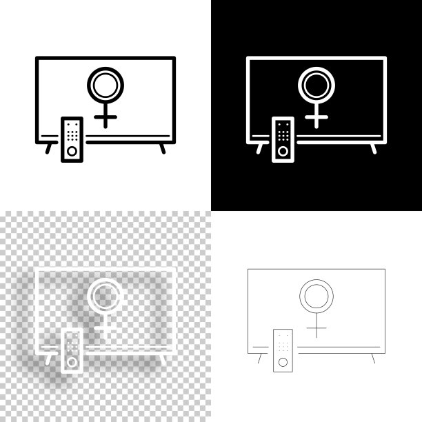 带有女性符号的电视。图标设计。空白，白色和黑色背景-线图标图片下载