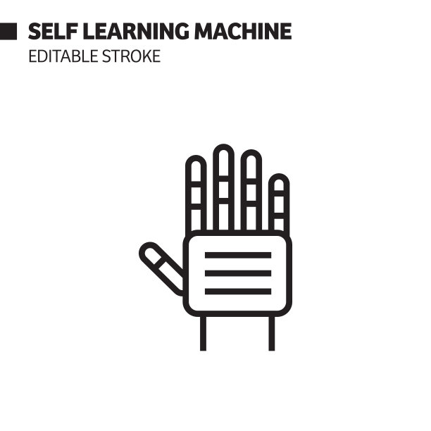 人工智能-自学习机器相关图标。矢量图的符号图片下载