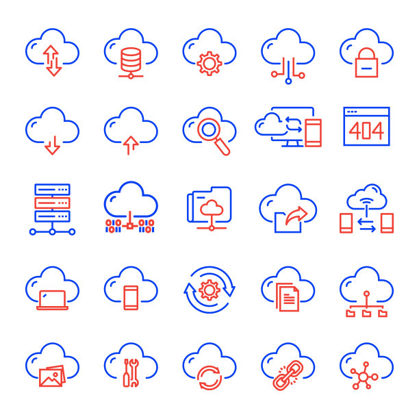 一组云技术相关的线图标。可编辑的中风。简单的轮廓图标。图片下载