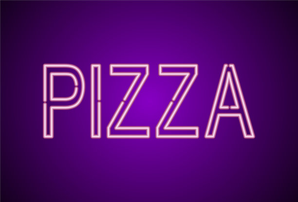 披萨。比萨霓虹灯。霓虹灯招牌横幅设计图片下载