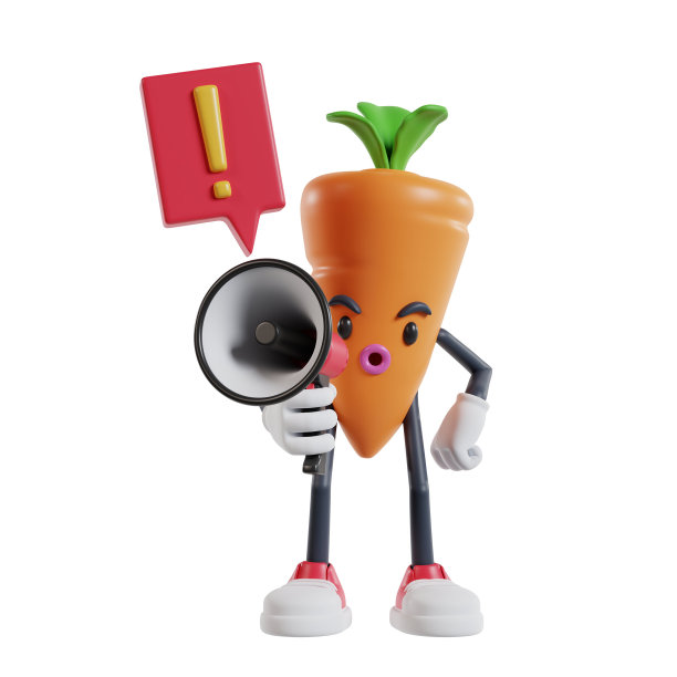 卡通胡萝卜人物用扩音器大声说话，用感叹号泡泡装饰说不图片下载