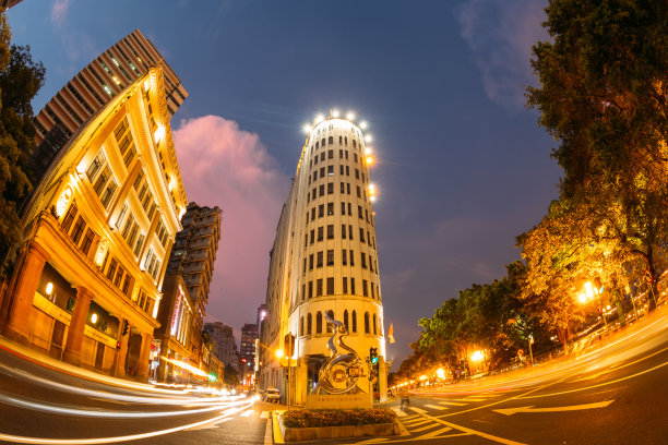 鱼眼镜头下的广州老城区图片下载