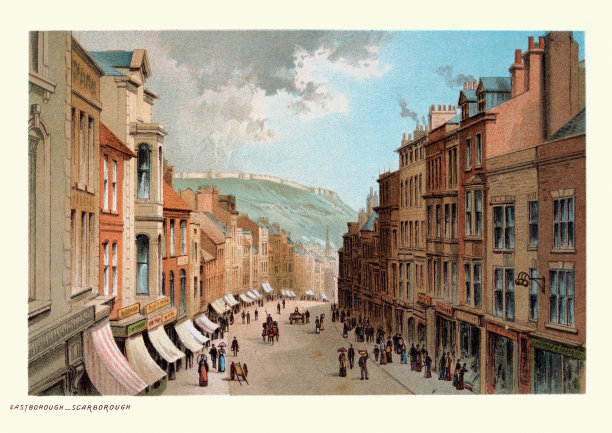伊斯特伯勒，斯卡伯勒，北约克郡，维多利亚高街商店19世纪图片下载