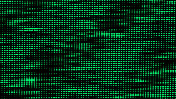 抽象矩阵。梯度网板。深色背景上有许多大小不一的绿点。3 d图片下载