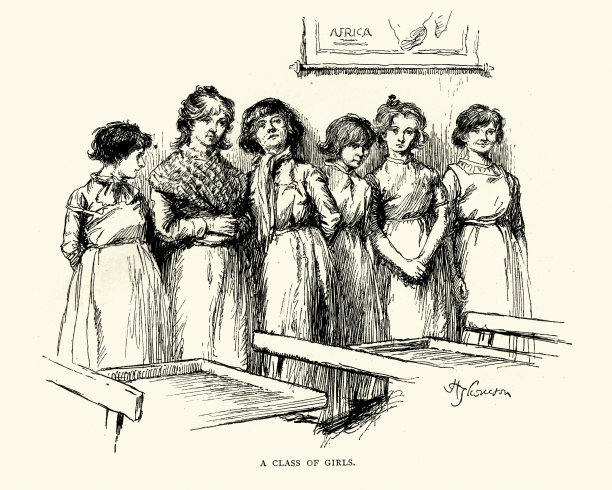 维多利亚时代的教育，女学生班级，19世纪图片下载