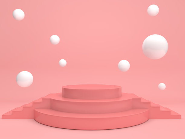 化妆品广告现代3D渲染站和讲台与极简几何和柔和的粉彩图片下载