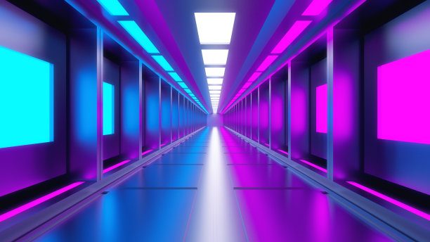 3 d渲染。未来的走廊。现代建筑概念和内部宇宙飞船图片下载