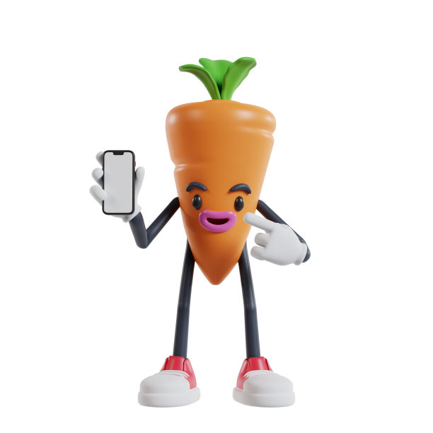 卡通胡萝卜人物指向手机屏幕图片下载