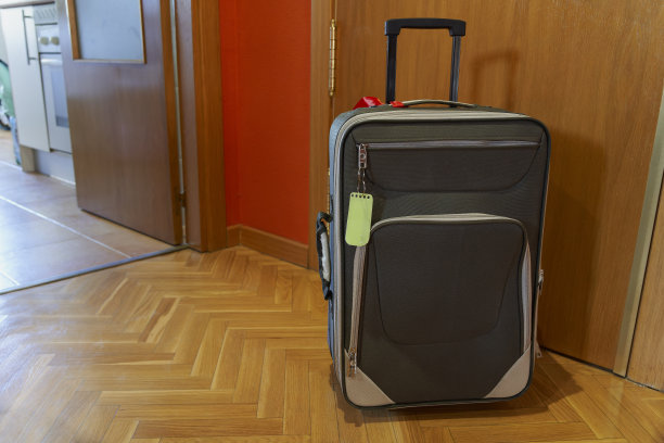 房子门口一个绿色手提箱的特写图片下载