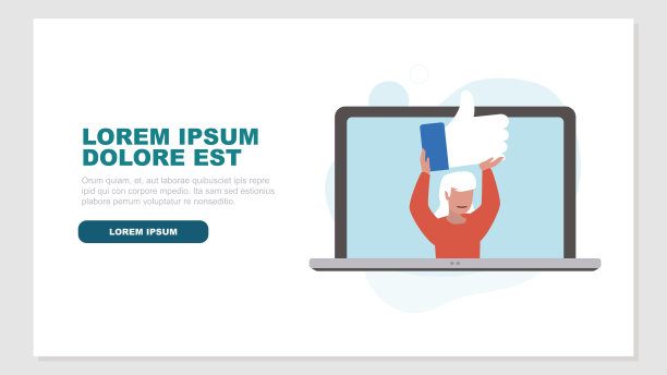 笔记本电脑显示满意的顾客举起大拇指的标志图片下载