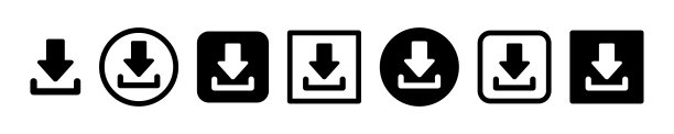 一组下载矢量图标。上传的象征。网页下载按钮。图片下载