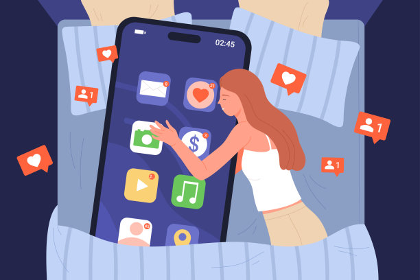 女孩抱着手机快乐地睡觉，女性用户抱着智能手机躺在床上图片下载